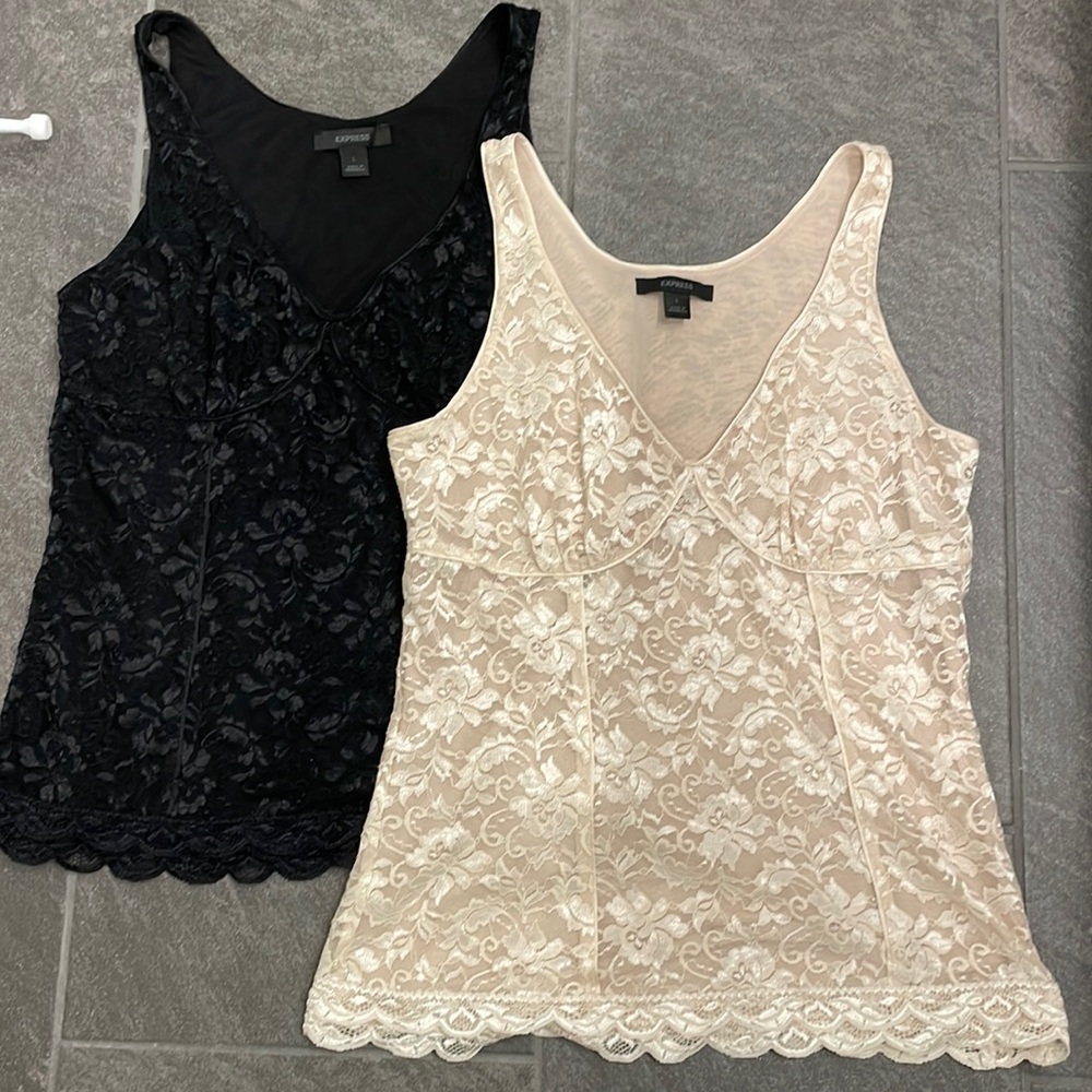 1 cream and 1 black lacy tank tops.